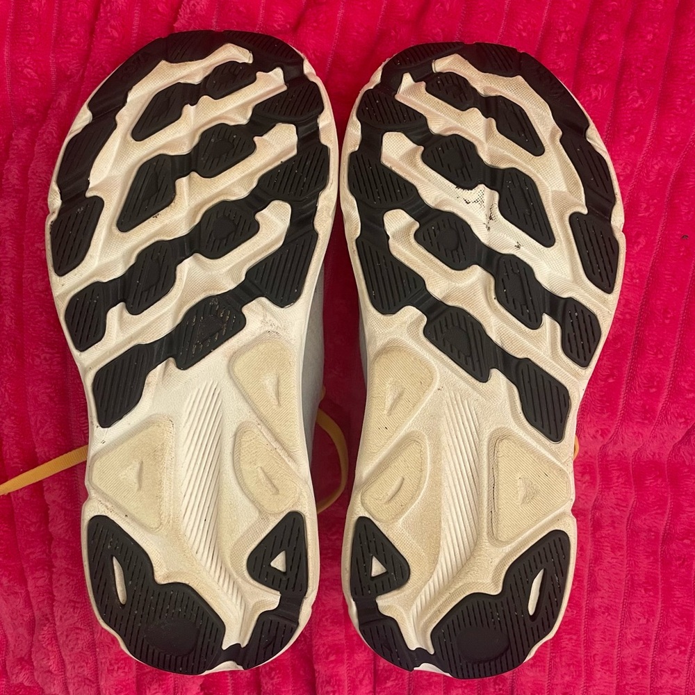 Hoka Clifton 9 Running Shoes in White with Yellow and Blue Accents - Picture 3 of 3